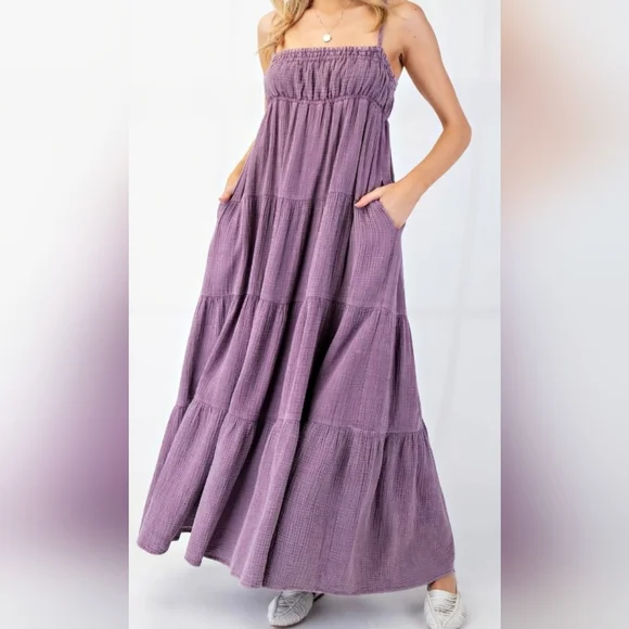 EASEL Mineral Washed Cotton Gauze Maxi Dress #466-471 - Picture 1 of 12